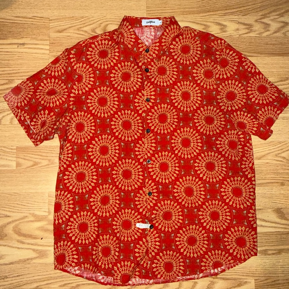 Vatpave Red Patterned Button Up Shirt XL - Picture 6 of 6